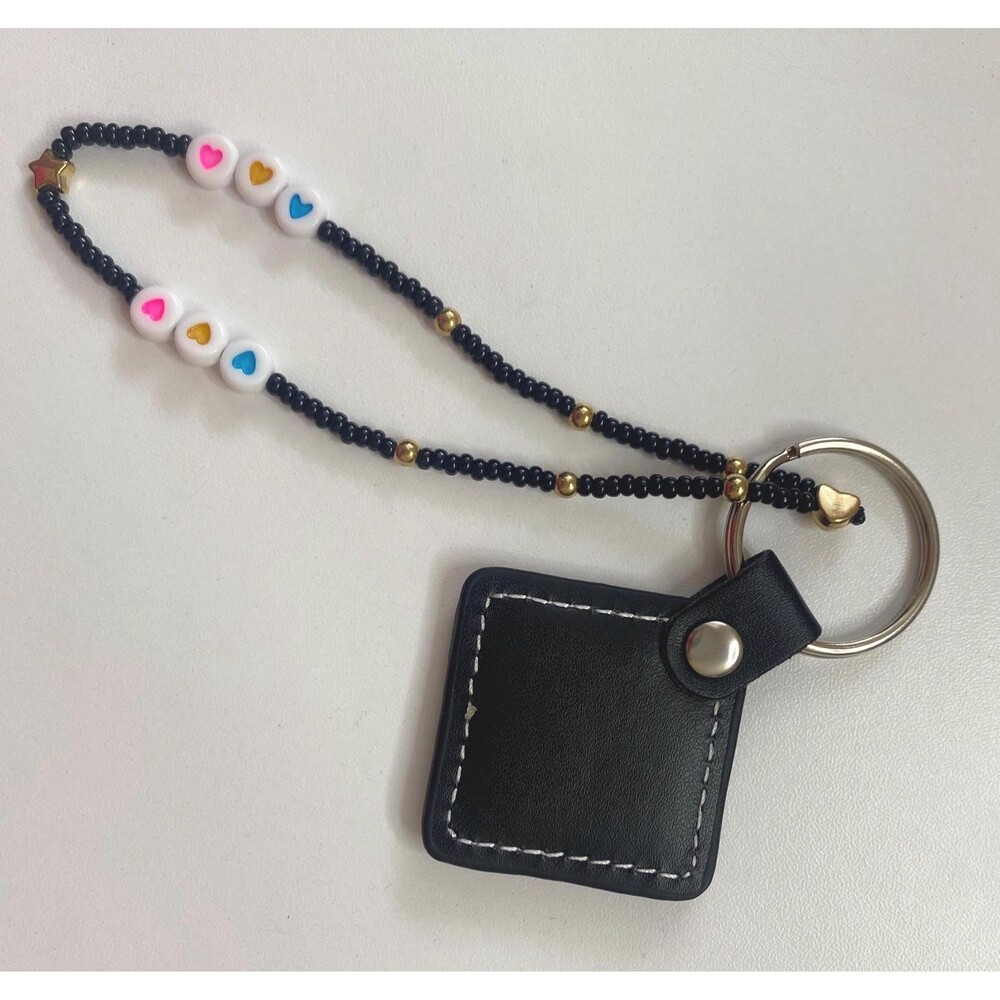 Black Beaded Faux Leather Diamond Keychain LGBTQ Pansexual Flag colors